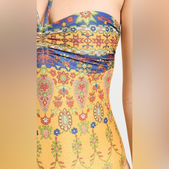 Shoshanna YELLOW MULTI CINCHED ONE PIECE Colorful Strapless Swimsuit 8 NEW $250! - Picture 14 of 14